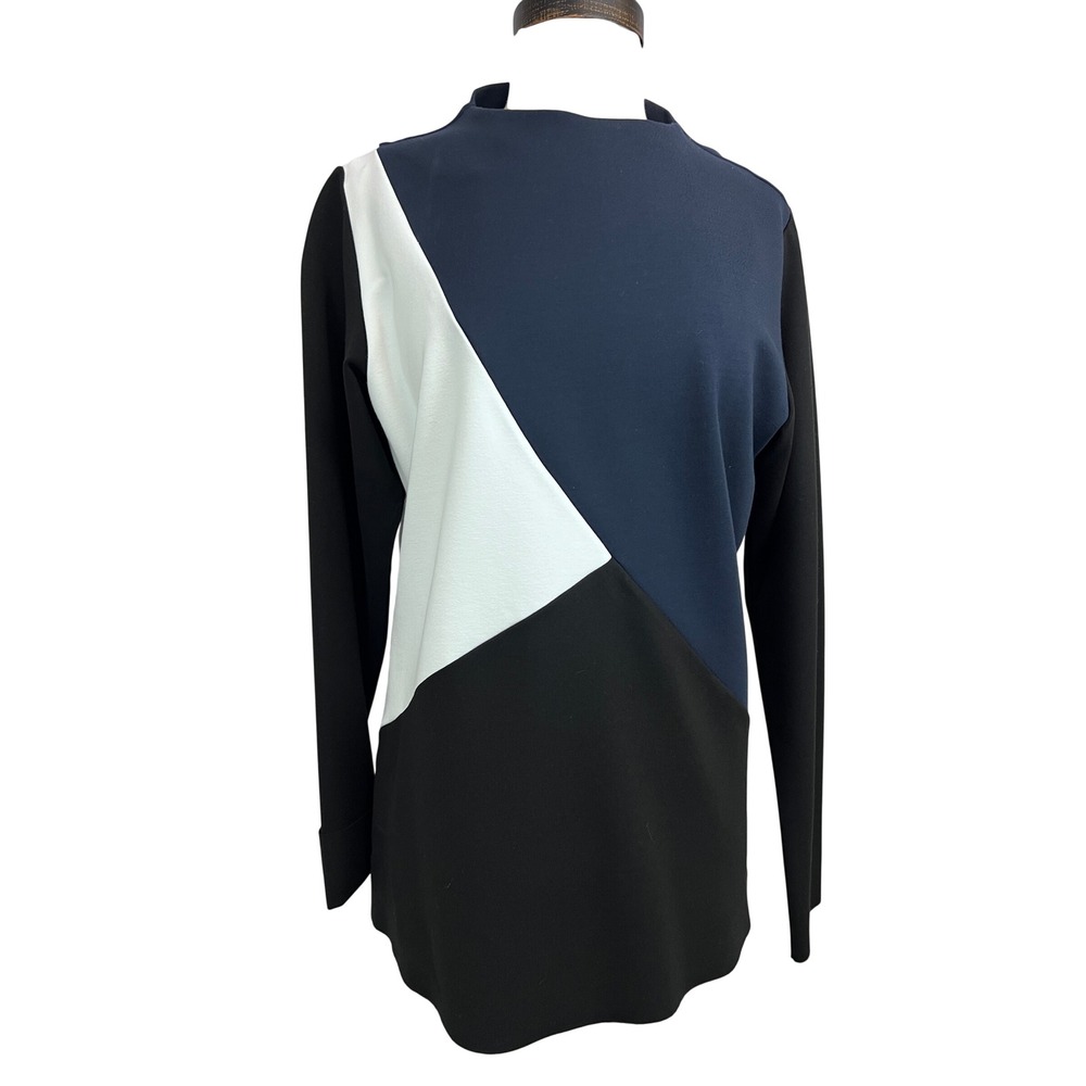Planet by Lauren G Colorblock Top Women M Navy Black White Excellent Mock Neck